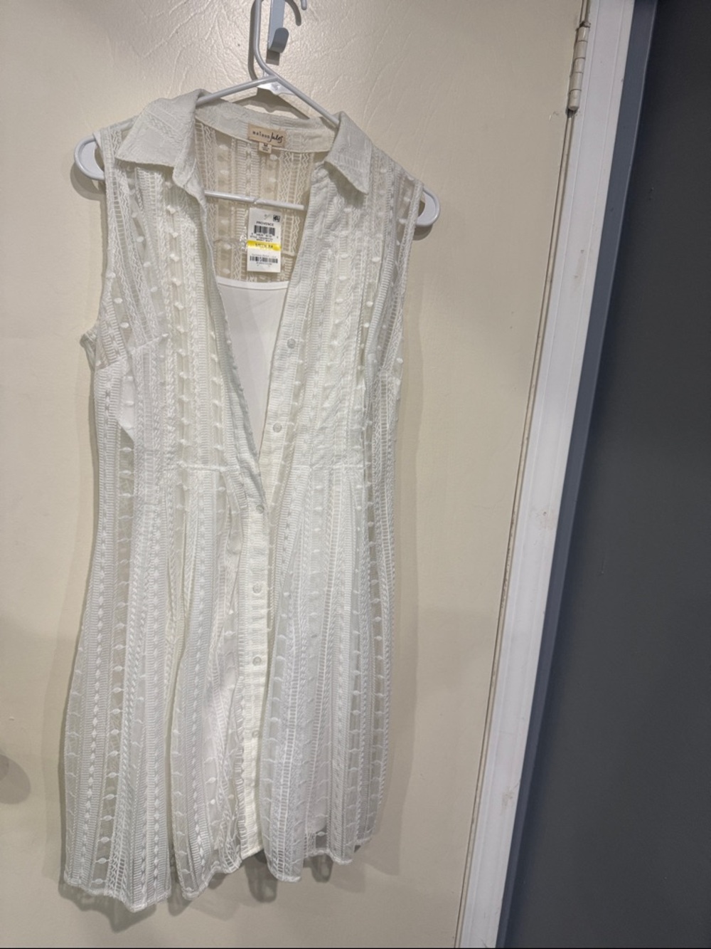 Maison Jules White Sleeveless Eyelet Button-Front Mini Dress